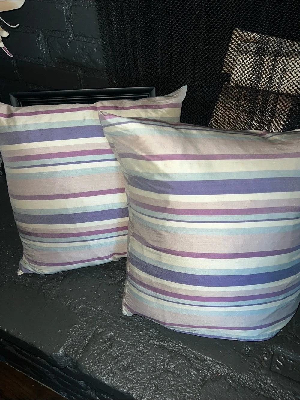 Striped Decorative Throw Pillows in Pastel Blue & Lavender Linen like texture